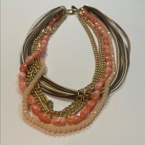 Multi-Strand Peach and Gold Women’s Fashion Necklace